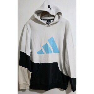 Adidas Color Block Hoodie Pullover Mens Sz XL White Black Teal Long Sleeve Y2K